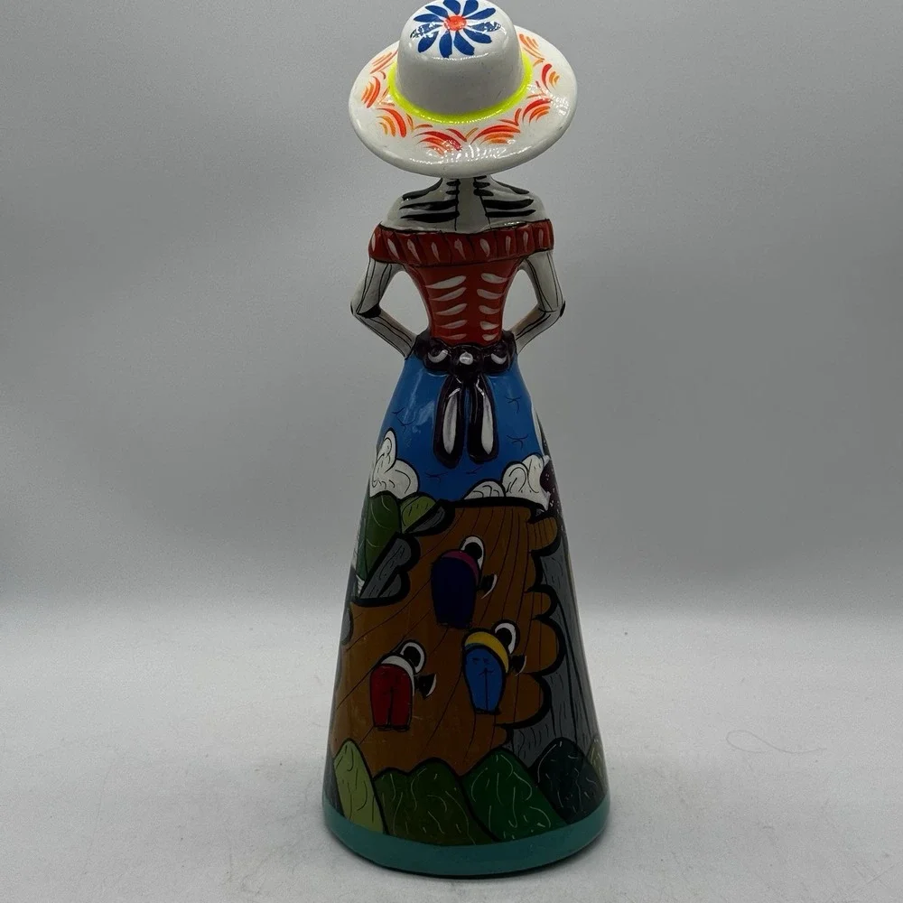 Day of the Dead Catrina Figure Clay Handmade Hand Painted Mexican Folk Art 12